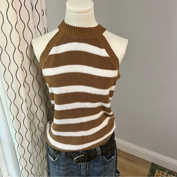 Old Navy Sleeveless Striped Shaker Stitch Sweater Medium Tall Fall Sweater Tank - Picture 6 of 11